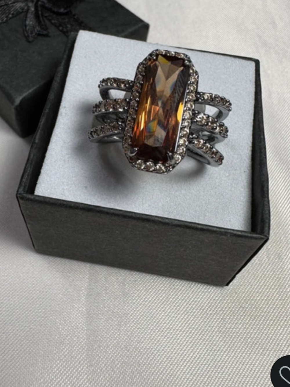 Smoky Brown Multi-Band Crystal Ring